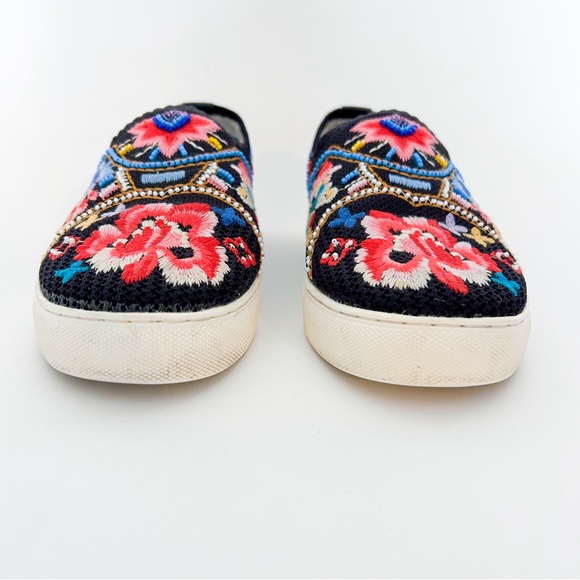 Johnny Was Festival Slip On Sneaker Floral Loafer Beaded Black Pink Boho 9.5 - Picture 5 of 10